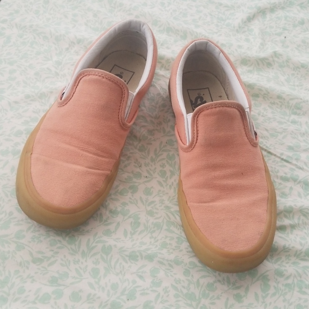 Peach Vans slip-ons